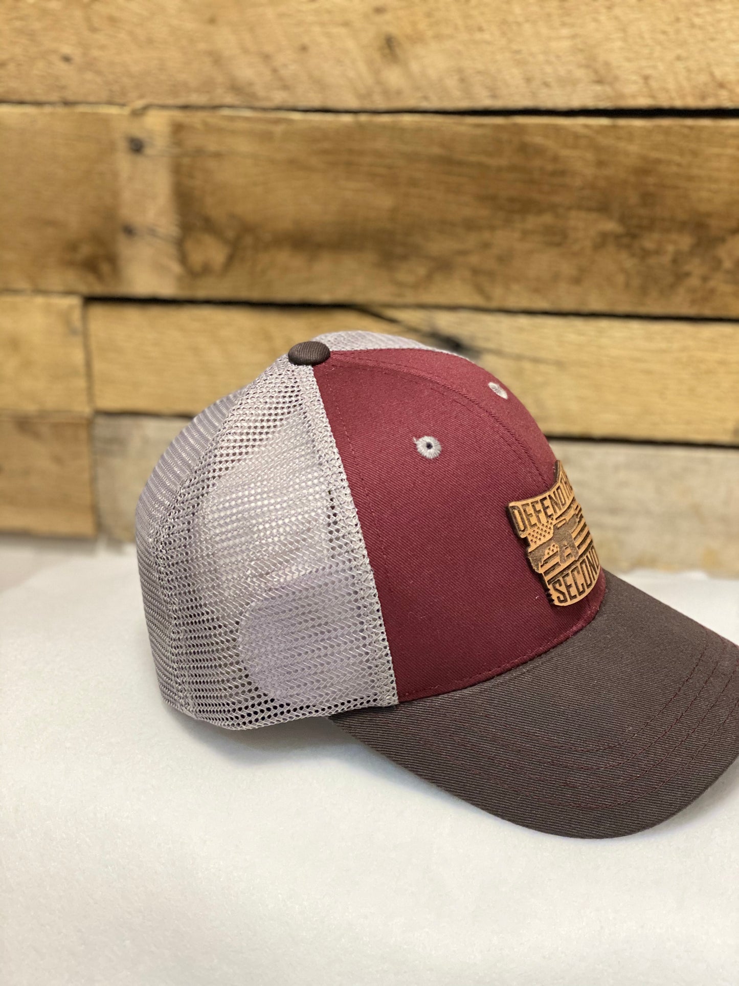 Defend the Second Hat with Leather Patch. Trucker Hat.