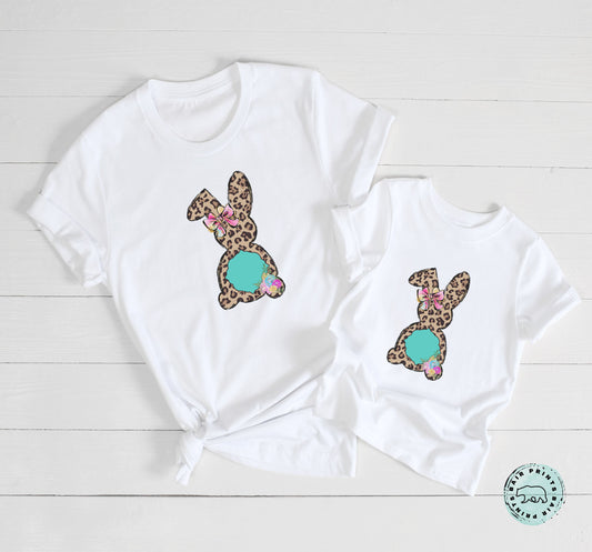 Mama and Me Leopard Bunny Tee. Unisex Youth -Adult Small-3XL