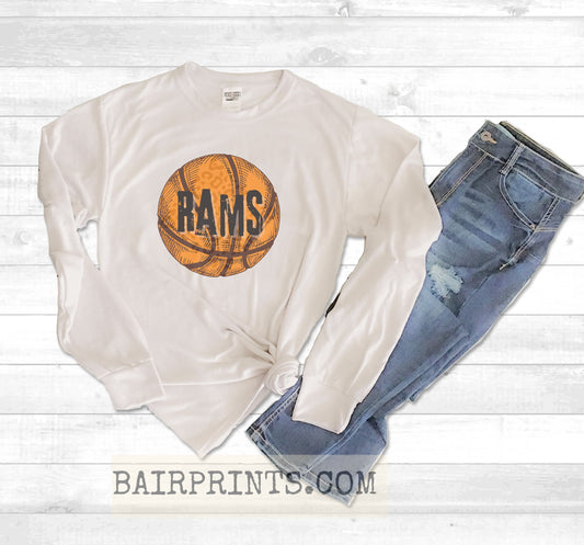 Rams Basketball Leopard Graphic Tee Shirt.