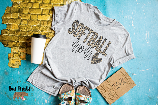 Leopard Softball Mom Graphic Tee Shirt. Unisex tee XS-3XL - Bair Prints