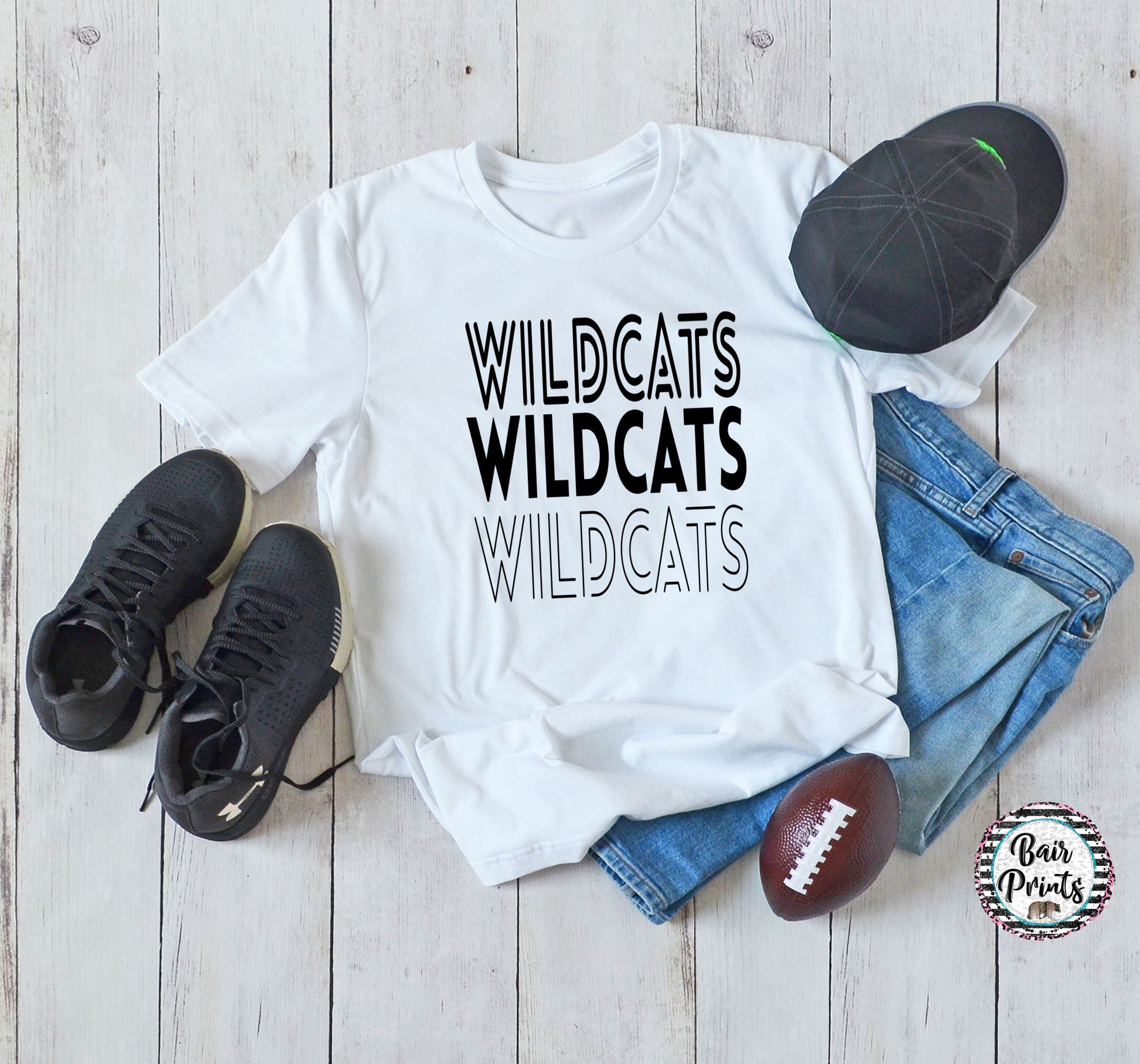 Wildcat Stacked. Adult Tee Shirt Multiple Colors Available. - Bair Prints